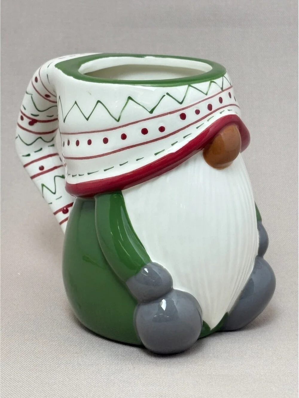 Pottery Barn Christmas Gnome Mug Sculpted Nordic Holiday Hat Ceramic Coffee Cup